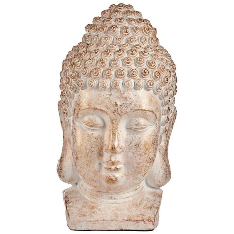 Figure décorative pour le jardin Tête de bouddha en polyrésine blanc/doré (35 x 65,5 x 38 cm)