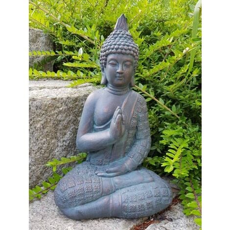 Figure de Bouddha jardin Statue en pierre artificielle Figure 33cm Feng Shui Déco Aspect bronze - noir