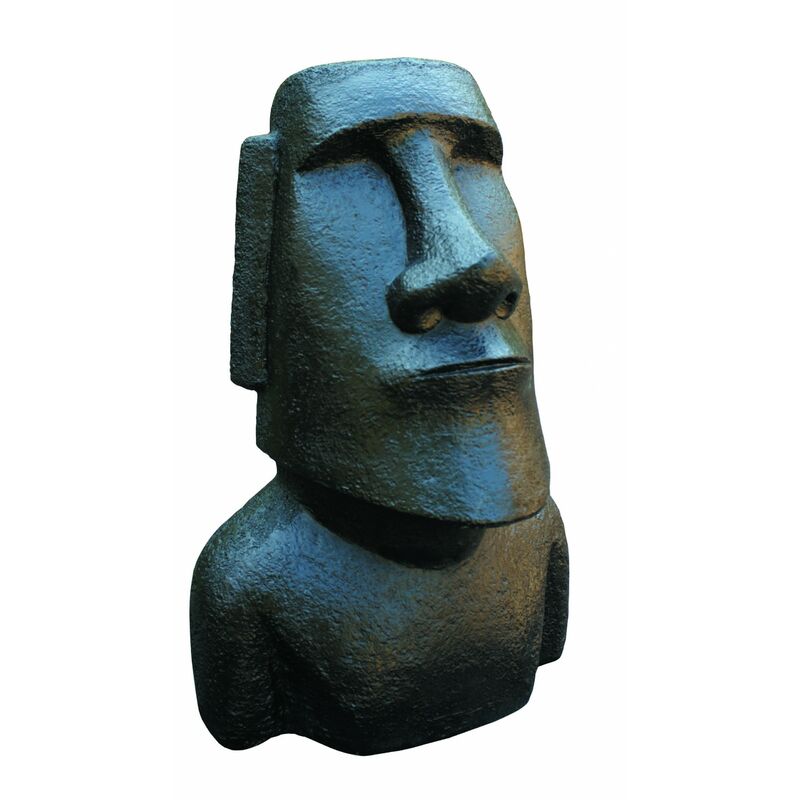 Statue de tête de Pâques Moaï pour les extérieurs, en pierre reconstituée. 40X35X60cm. Noir