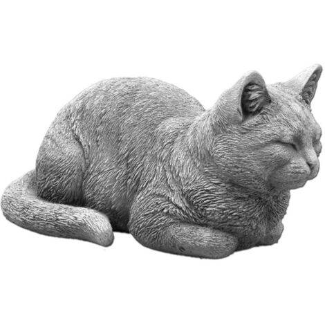 Figure en pierre massive chat 14 x 6 cm – Béton reconstitué résistant au gel jusqu'à -30°C – Décoration de jardin durable