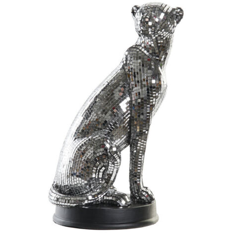 Figure Résine 19,5X16X31,5 Léopard Miroir Argenté