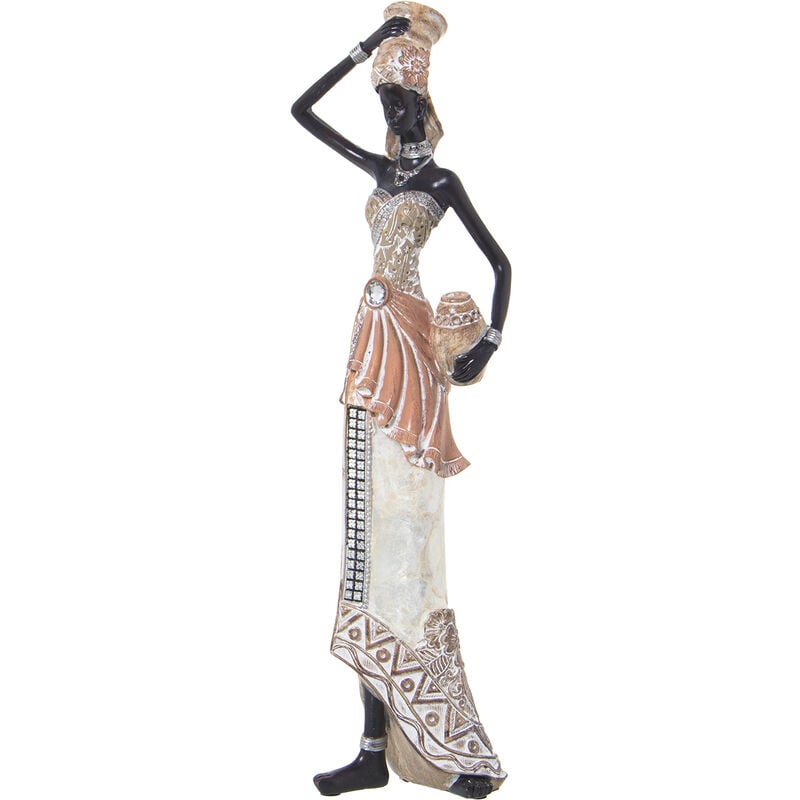 Fijalo - Figurine Résine Africaine Blanc/Doré 12X7X39 Cm
