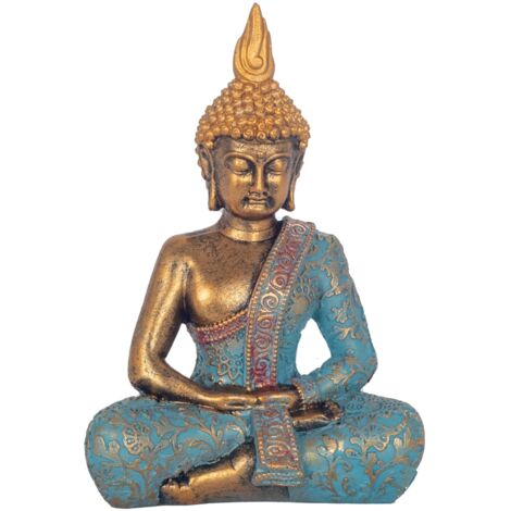 Figurine Bouddha Doré en Résine - Décoration Orientale pour la Maison, la Méditation et le Feng Shui, 15 cm