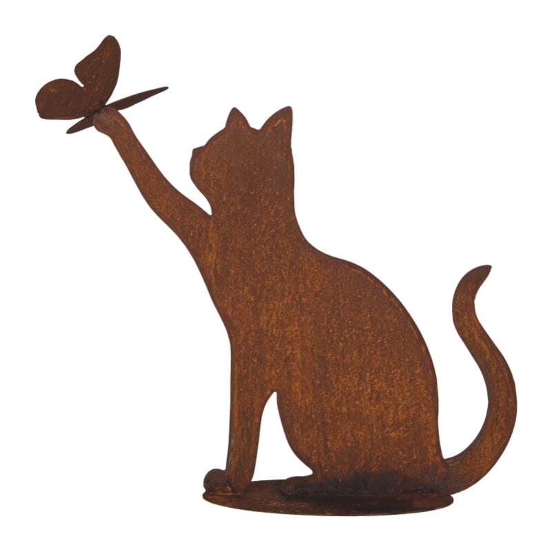 Jardinex - Figurine Chat qui joue métal rouille : déco jardin - Rouille