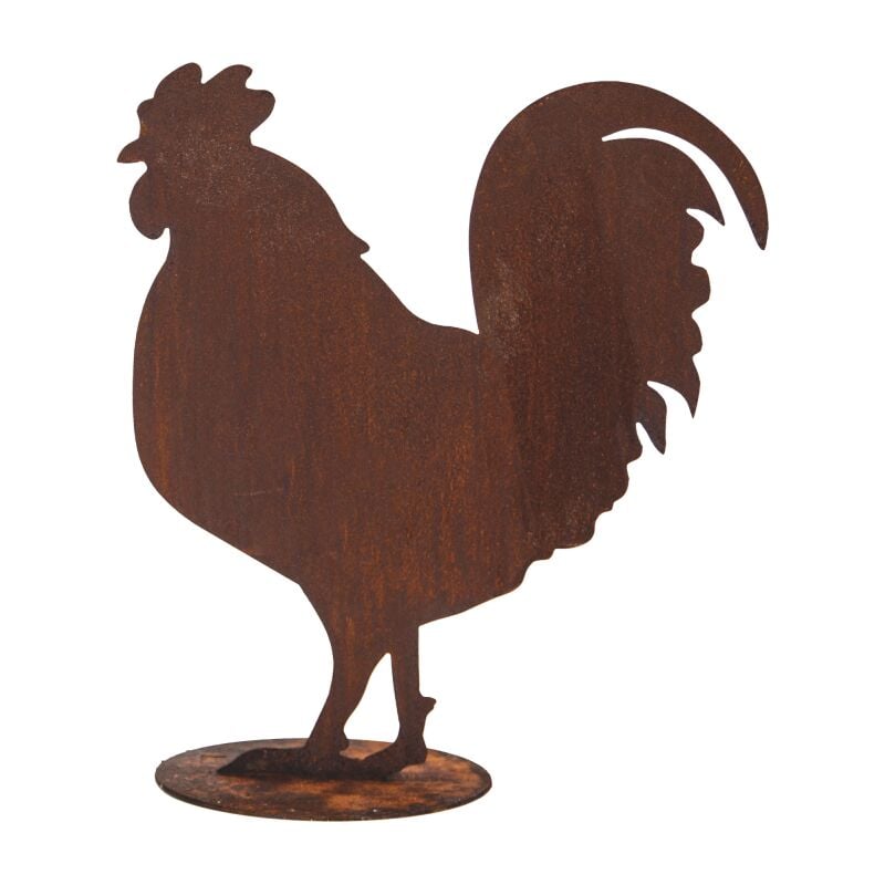 Figurine Coq en métal rouillé : déco jardin - Rouille