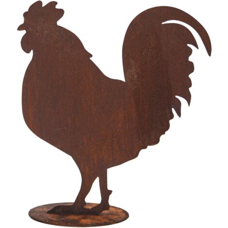Figurine Coq en métal rouillé : déco jardin - Rouille