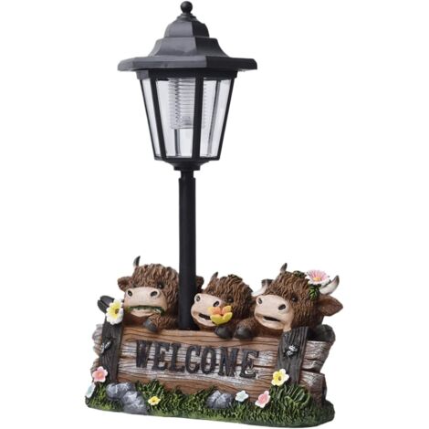 Figurine d'animal amusante en résine - Figurine de bétail - tatue Solaire Éclairage Extérieur  Décoration en Résine pour Terrasse,Lampe solaire d'extérieur pour pelouse, jardin, cour, patio, vitrine, 
