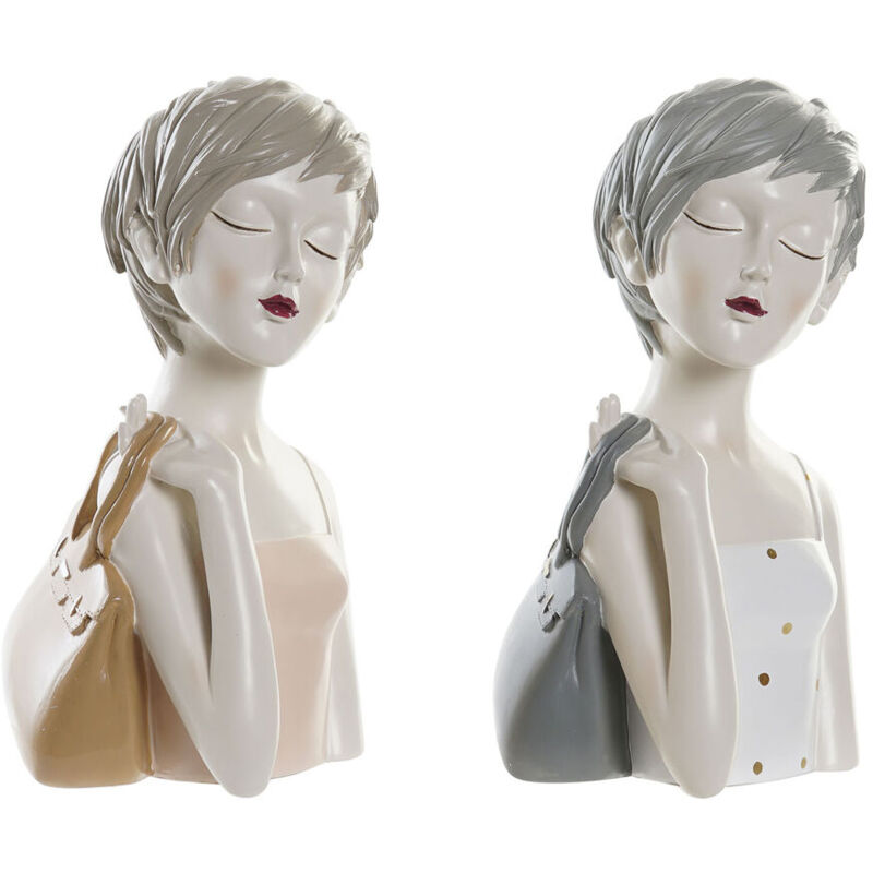 Figurine décorative Dkd Home Decor femme rose white 15 x 15 x 27,5 cm (2 pcs.)