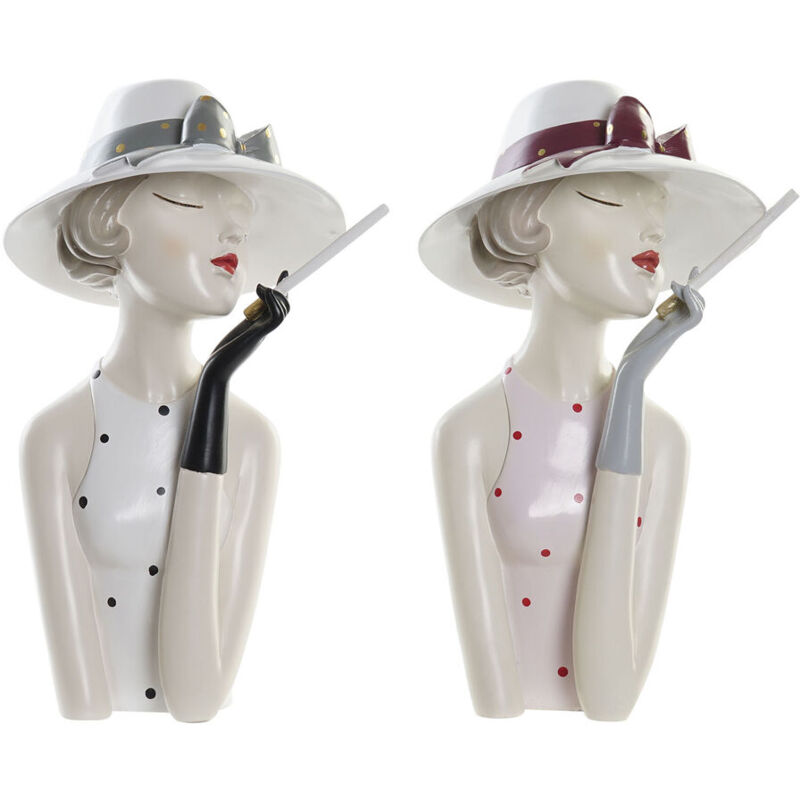 Figurine décorative Dkd Home Decor 18,5 x 15 x 31 cm femme rose white (2 pcs.)