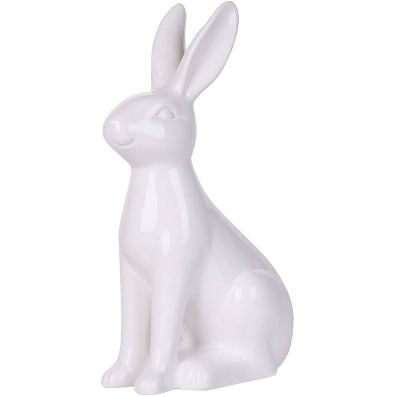 Figurine déco Statuette en Céramique Blanche en Forme de Lapin Pour Décorer Table de Paques Beliani