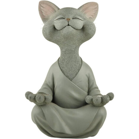 Figurine de chat Bouddha gris en méditation, statuette décorative pour yoga et intérieur, 12,5 cm