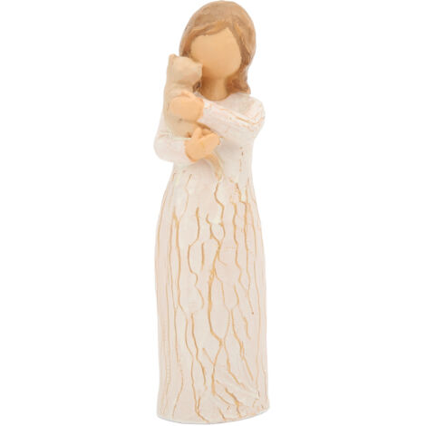 Figurine de Chat Câlin Peinte à la Main, Résistante aux UV, Statue de Femme Tenant un Chat en Résine Naturelle pour Chambre
