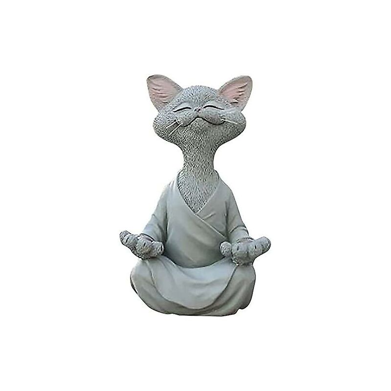 Figurine de chat gris, chat heureux de yoga de méditation, sculpture de pose détendue de chat zen pour la décoration extérieure de pelouse à la maison