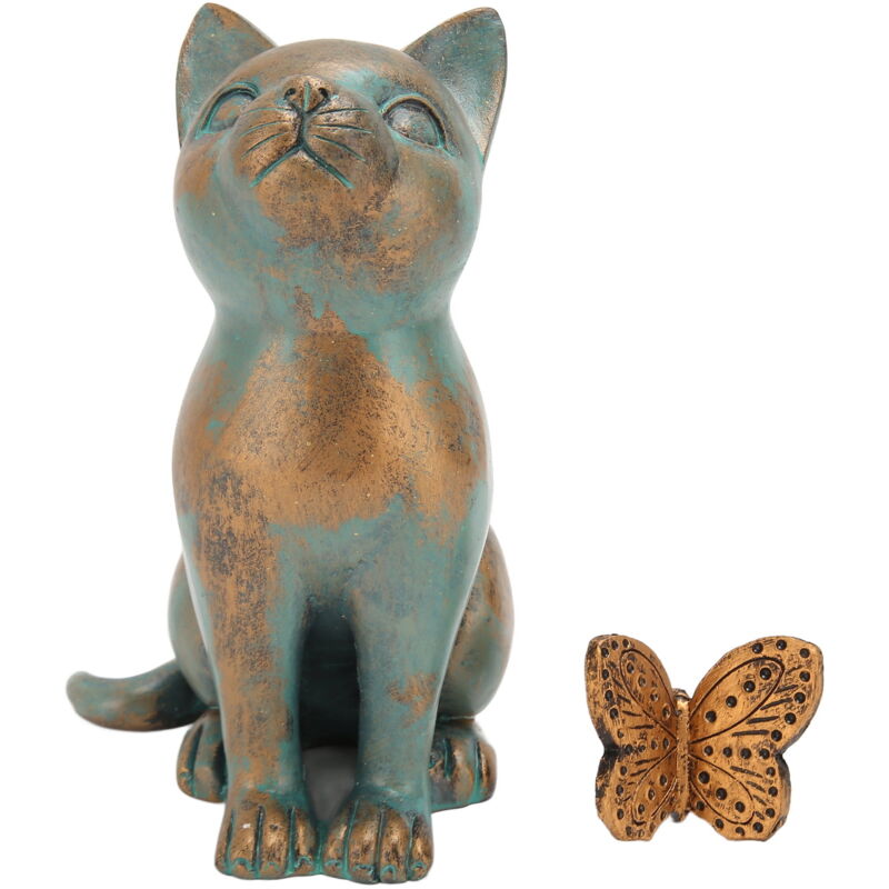 Figurine de chat de style rétro, texture mouchetée, statue de chat assis en résine durable pour jardin, bureau, terrasse