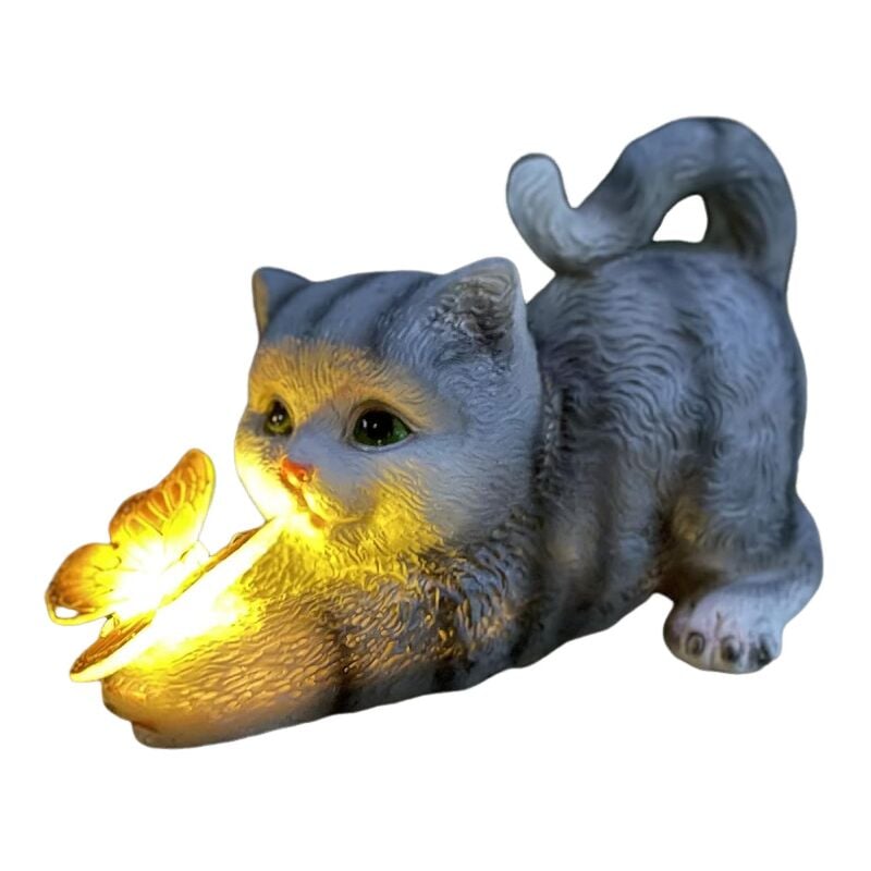 Gotrays - Figurine de chat décorative pour jardin, Décoration de jardin, Papillons Lampes solaires pour extérieur, Balcon Décoration de jardin,