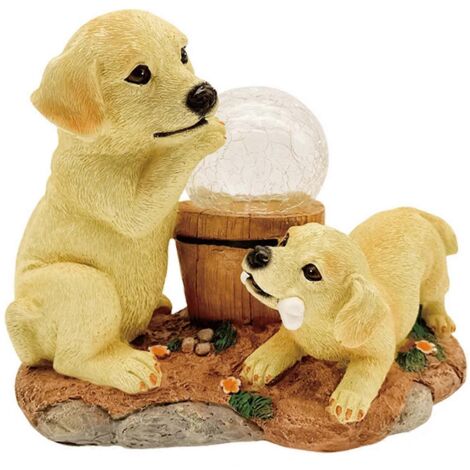 Figurine de chien avec boule de cristal lumineuse inaltérable - Décoration extérieure - Accessoire de jardin