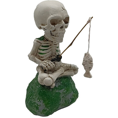 Figurine de décoration 3D Gothique Sculpture de Skull de Pêche Résine avec Cannes Détachable 1 pour Fontaine Jardin Bassin