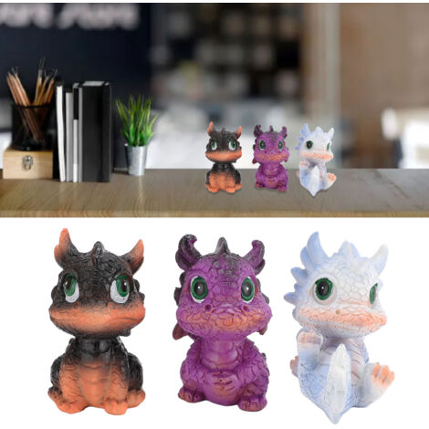 Figurine de Dragon Baby en Résine Multifonctionnelle pour Bureau et Jardin - Ensemble de 3 Mini Dragons