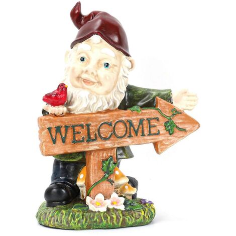 Figurine de gnome en résine pour panneau de bienvenue créatif, statue de jardin imperméable et durable, imperméable