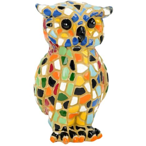 Figurine de hibou en résine, design multicolore, idéale pour la décoration intérieure, cadeau original et élégant.