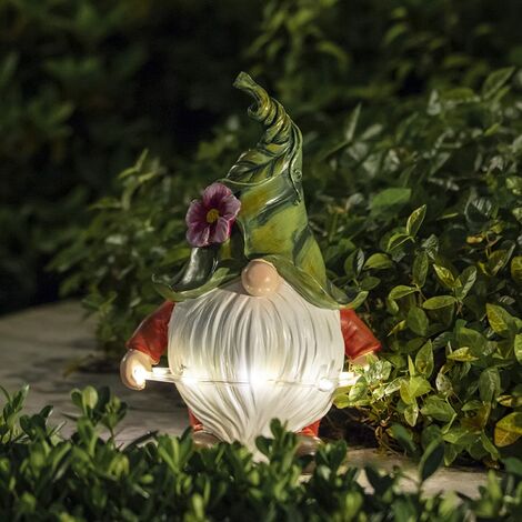 Solaire de Jardin Statue Lumières avec LED Solaire en Résine Synthétique  Nain de au Hula Hoop