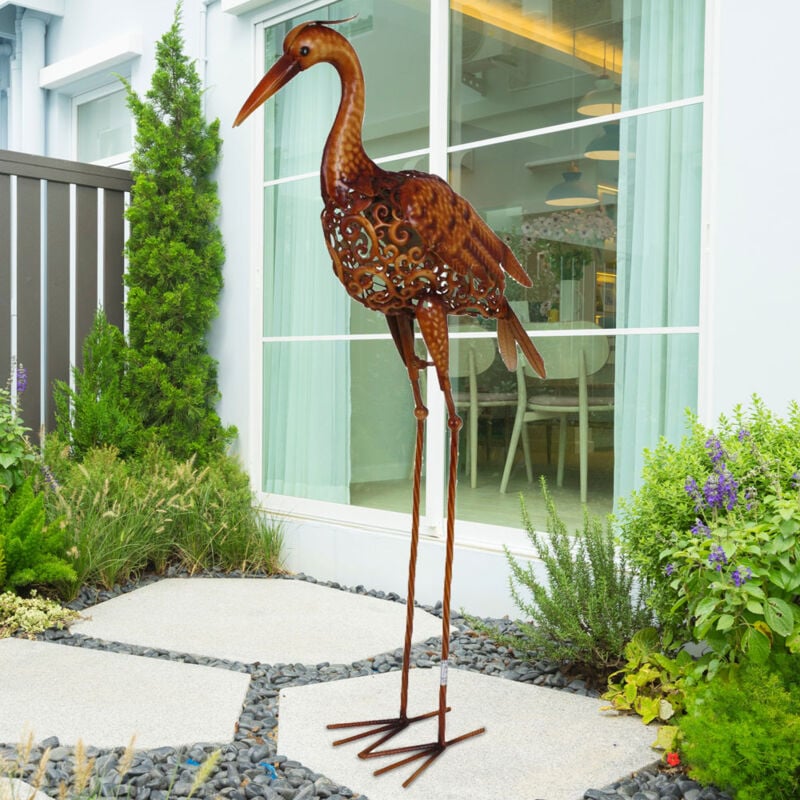 Etc-shop - Figurine de jardin figurine debout grue décoration de jardin décoration de lit décoration de terrasse figurine d'oiseau, métal marron
