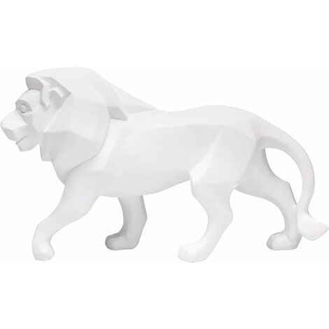 Figurine de Lion décorative Design Statue de Lion Sculpture décorative géométrique Résine Statue de Lion en résine pour Salon Chambre Décoration Cadeau, Blanc