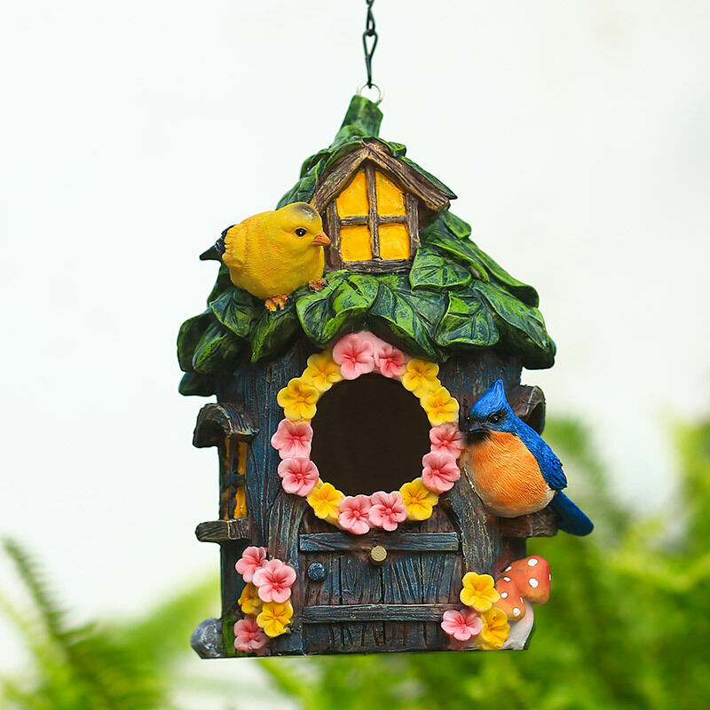 Tigrezy - Figurine de nid d'oiseau,Oiseau artificiel en résine,Statue de maisonnette d'oiseau à Suspendre pour décoration extérieure jardin
