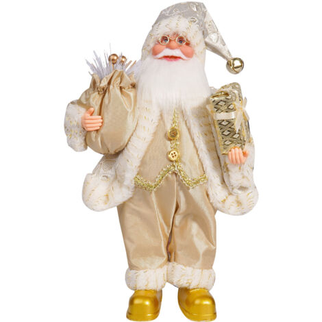 Figurine de Père Noël de 12,6 pouces, décoration debout pour chambre, cheminée, centre de table, accessoires d'affichage de fenêtre, ornement doré