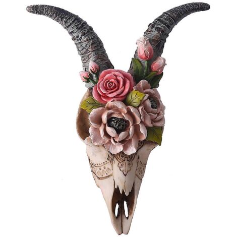 Figurine décorative 3D en forme de chèvre avec fleur, sculpture et ornement.