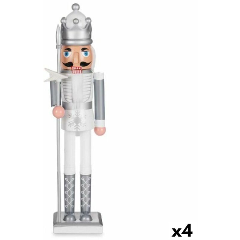 Figurine décorative Casse-Noisette blanc plastique argenté 13,2 x 59,5 x 11,5 cm (4 pièces)