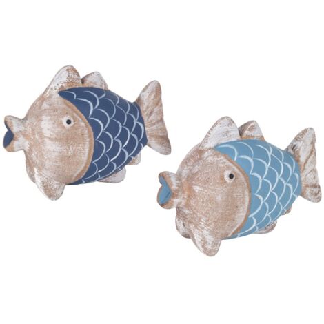 Figurine décorative de poisson en MDF pour la maison, style nautique bleu et beige