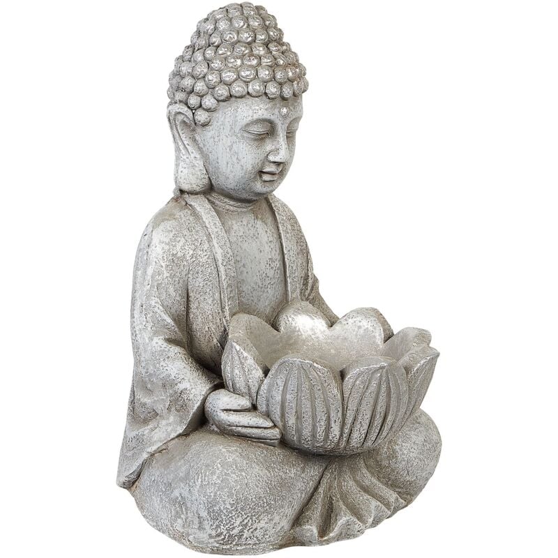 Beliani - Figurine Décorative en MgO Forme de Boudha Intérieur Extérieur Accessoire de Jardin Grise Montcel
