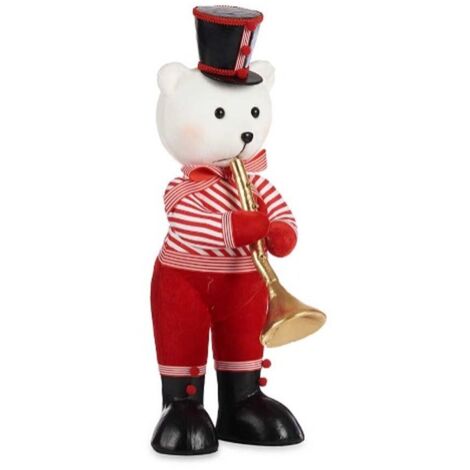 Figurine Décorative Ours Trompette Blanc Noir Rouge polystyrène 19 x 62 x 27 cm