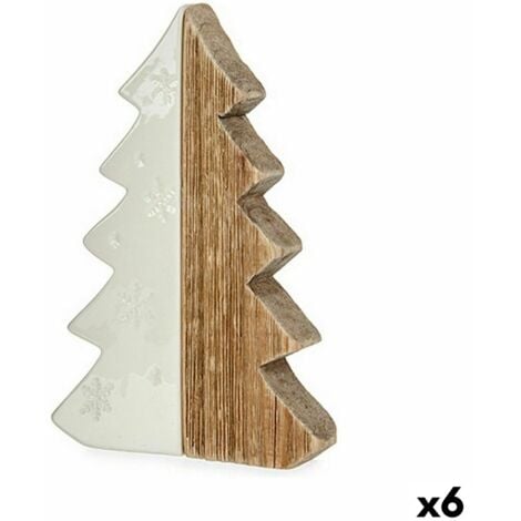 KRIST+ Figurine Décorative Sapin de Noël Blanc Naturel Bois Céramique 3 x 21 x 14 cm (6 Unités)