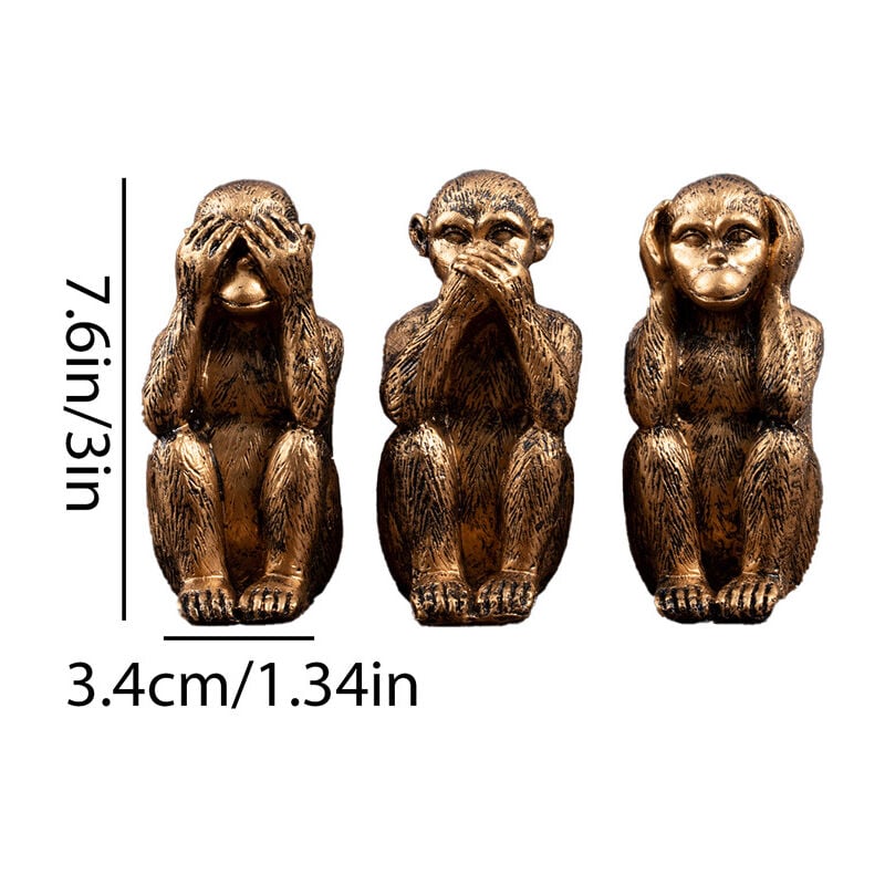 Figurine dorée de 3 singes sages, décoration de maison, Statue de singes sages en résine, Sculptures, cadeau pour salon, bureau