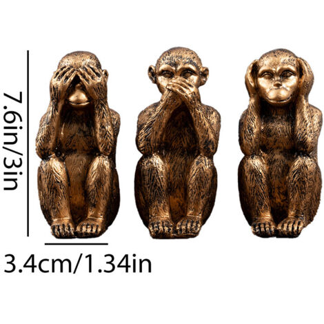 Figurine dorée de 3 singes sages, décoration de maison, Statue de singes sages en résine, Sculptures, cadeau pour salon, bureau