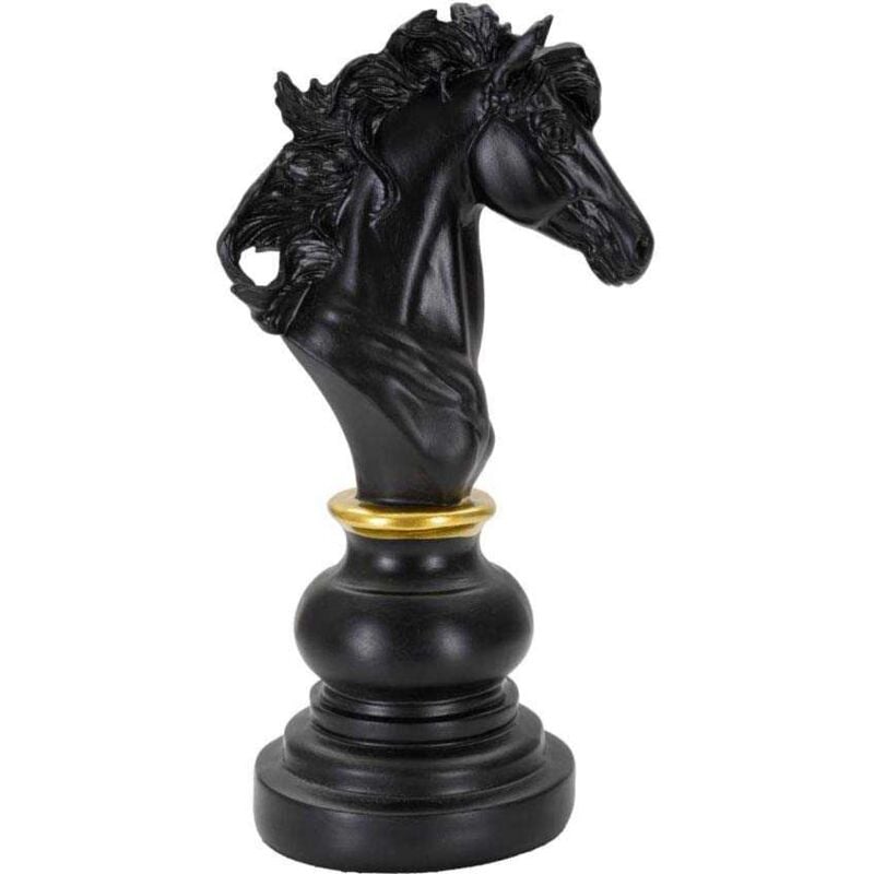 Mauroferretti - Figurine échec décoratif en polyrésine noire et dorée Cavalier modèle 1