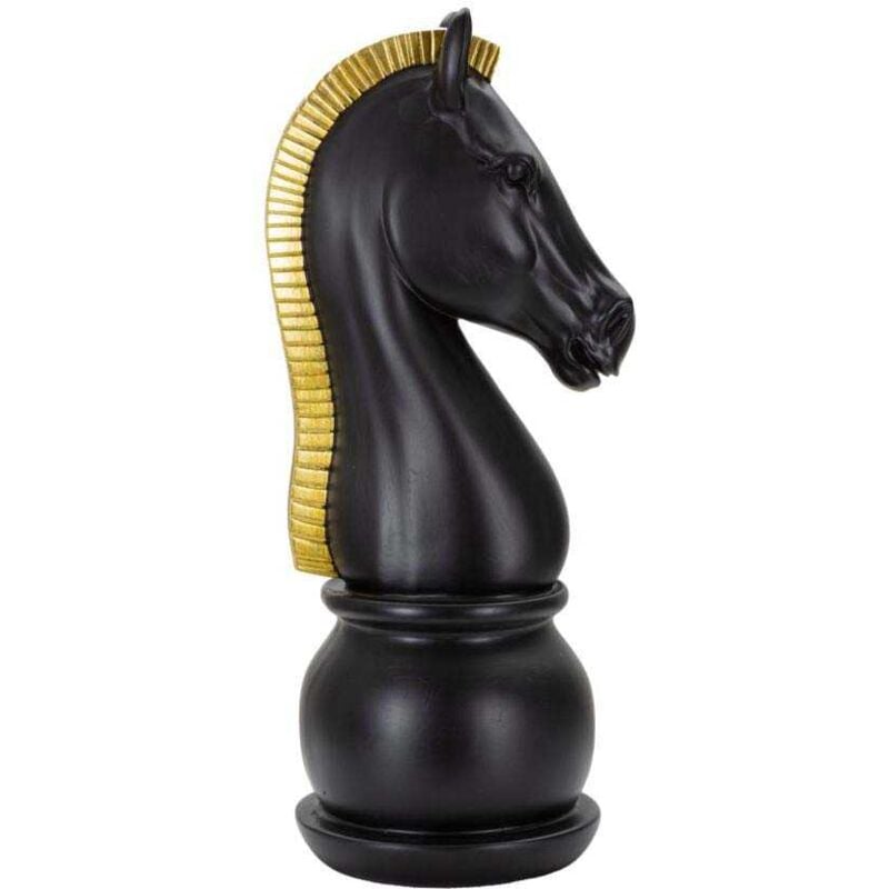 Mauroferretti - Figurine échec décoratif en polyrésine noire et dorée Cavalier modèle 2