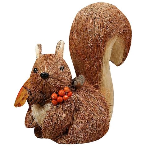 Figurine écureuil en paille artisanale avec feuille d'érable tressée, décoration animal des bois pour maison, jardin, mariage, fête de Pâques.