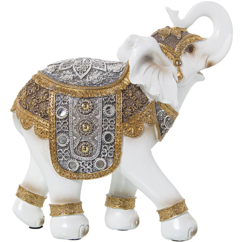 Fijalo - Figurine Résine Éléphant Blanc/Or 24X11X25 Cm
