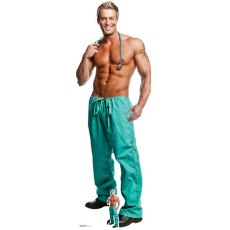 Figurine en carton Chippendale en tenue de docteur (Billy Jeffrey) 177 cm