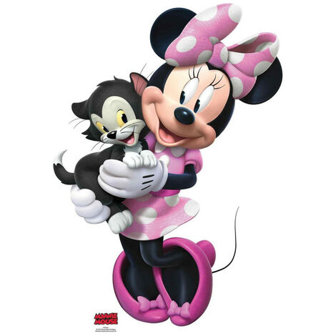 Figurine en carton Disney Minnie avec une robe rose à pois blanc et le chaton Figaro qui sourient 89 cm - Rose