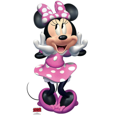 Figurine en carton Disney Minnie avec une robe rose à pois blanc, qui fait un grand sourire 89 cm - Rose