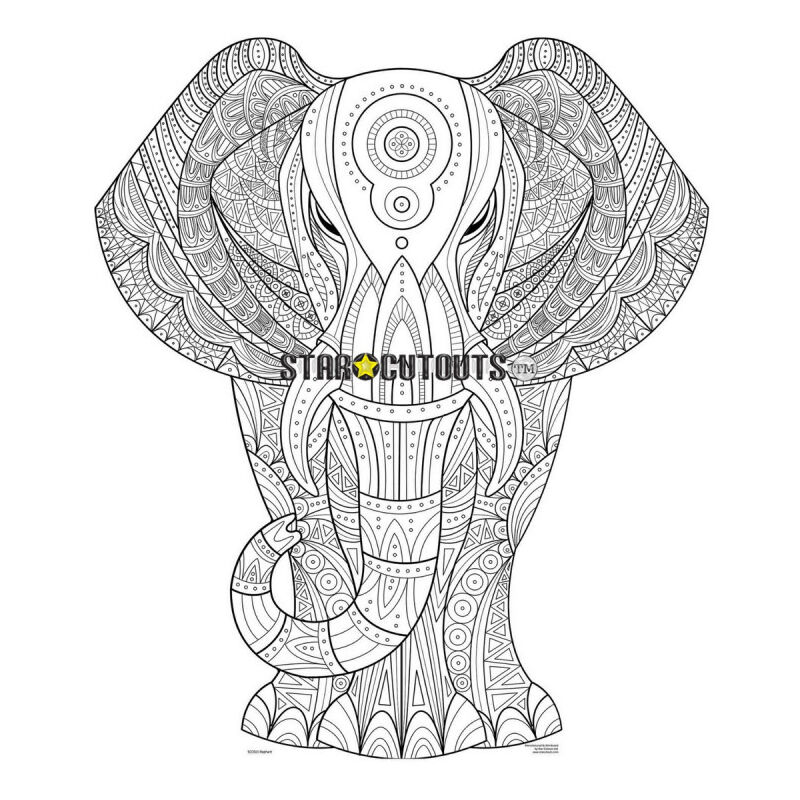 Figurine en carton à colorier - Mandala Éléphant - 94 cm