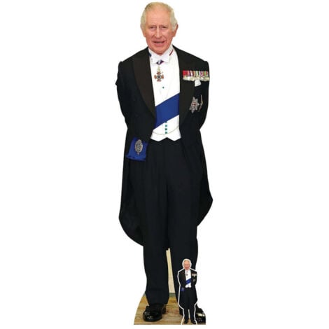 Figurine en carton Roi Charles III avec ses médailles - Haut 181 cm