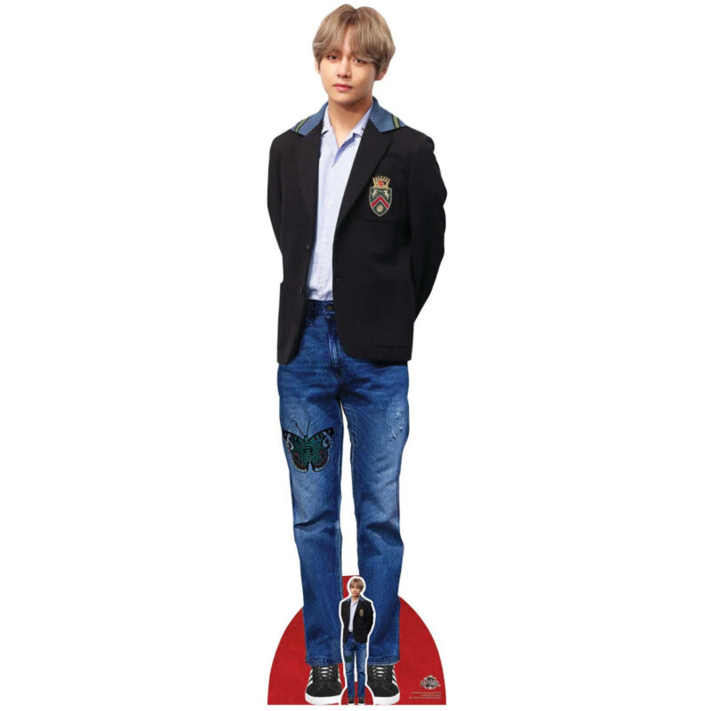 Figurine en carton BTS Bangtan Kim Taehyung (V) en blazer bleu -(kpop) -Haut 178cm