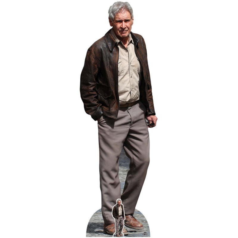 Star Cutouts - Figurine en carton Harrison Ford Tee-Shirt Beige et Veste en Cuir Marron - Acteur Américain - Haut 186 cm