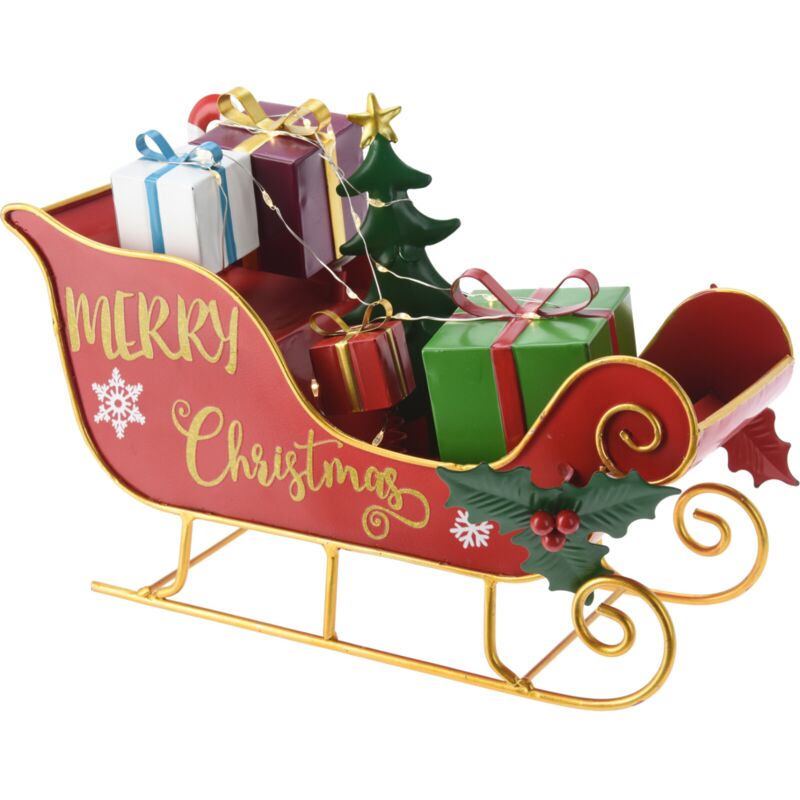 Home Styling - Figurine en métal traîneau avec des cadeaux, led