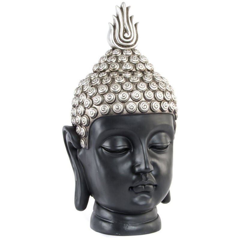 Figure Résine 27X24X49 t Te Bouddha Argenté